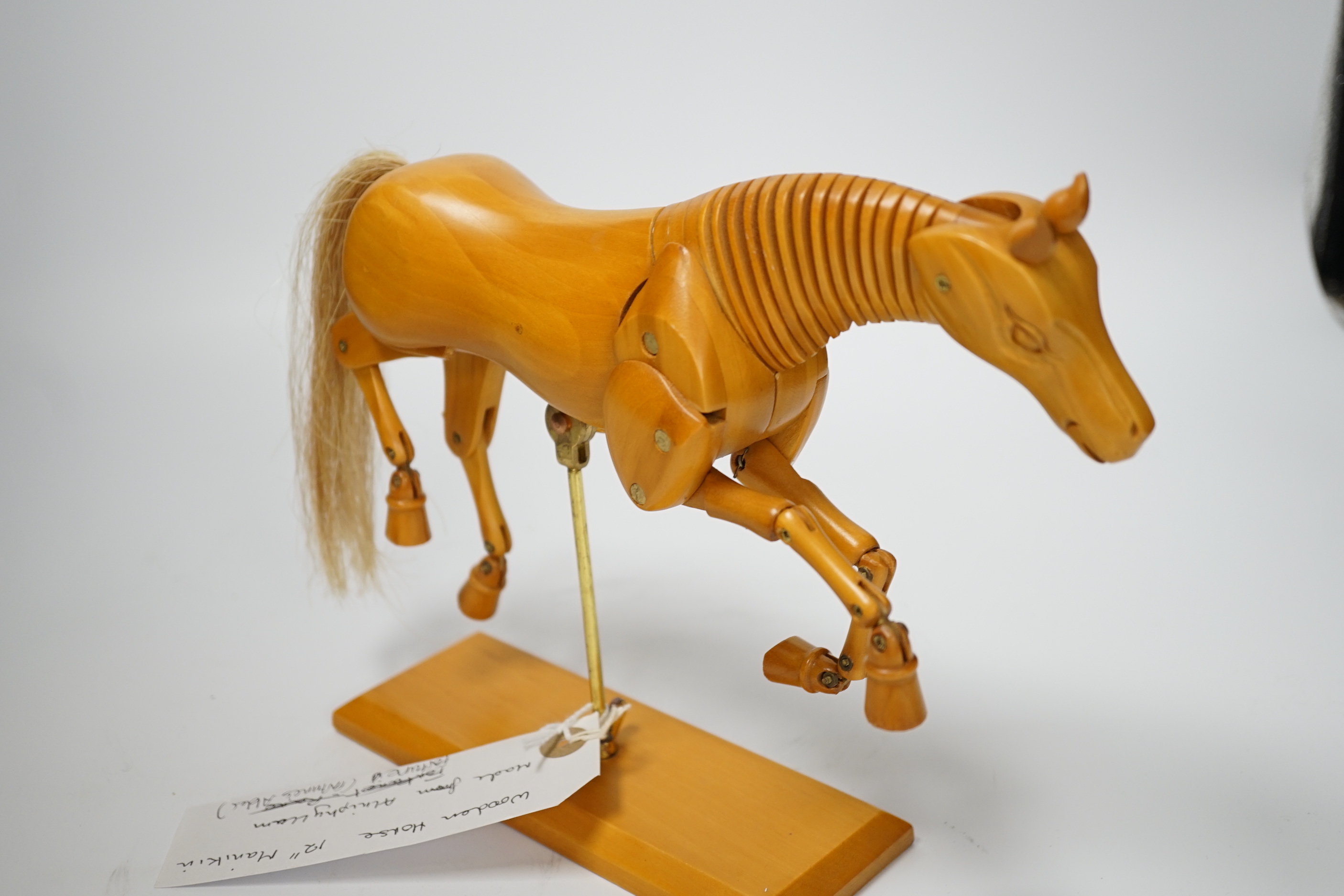 An artist's articulated wooden horse mannequin made from Alniphyllum Fortuneia (Fortune's Alder), 17cm high to middle of the back